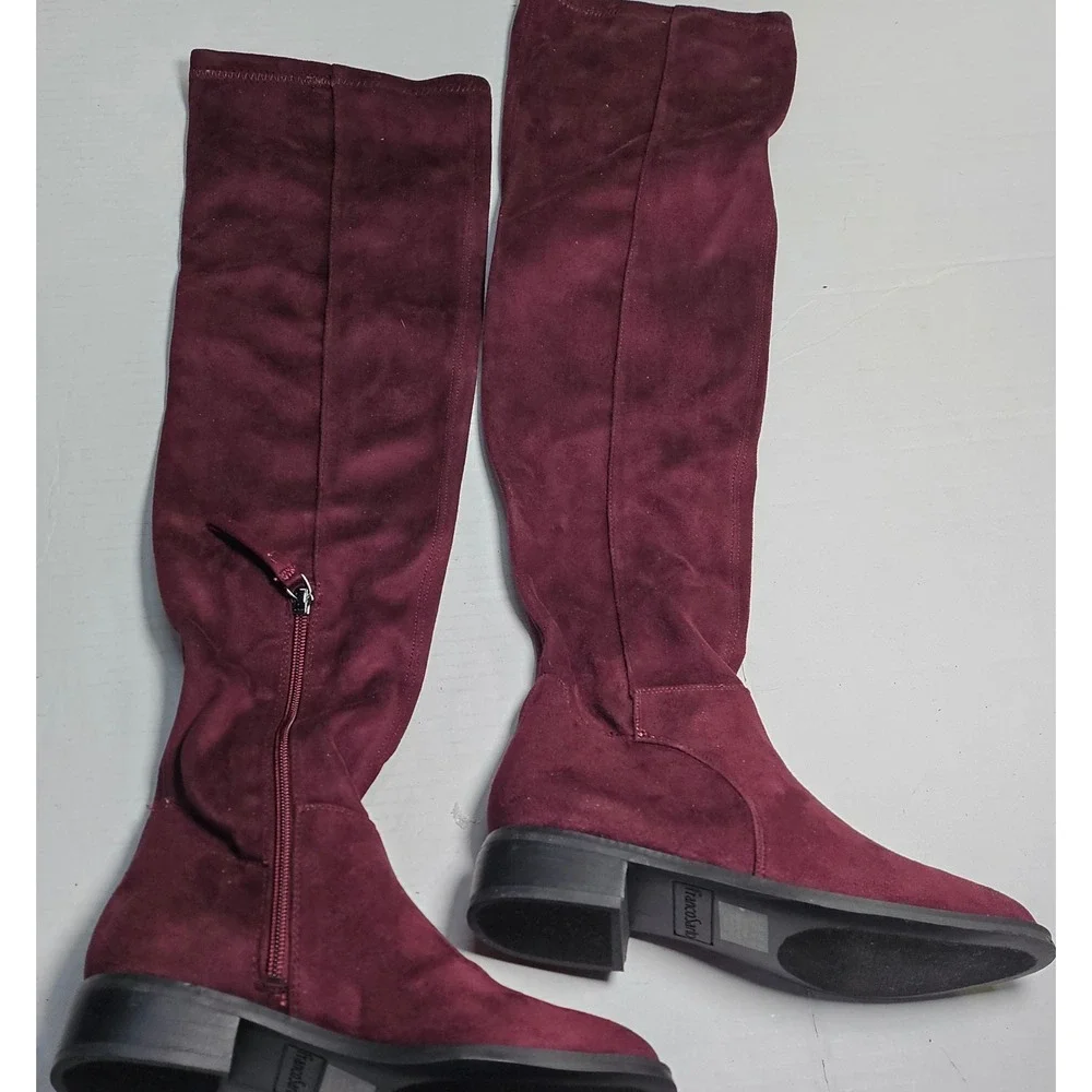 Franco Sarto Bailey Over The Knee Boots Dark Burgundy Suede Block Heel Womens 5M